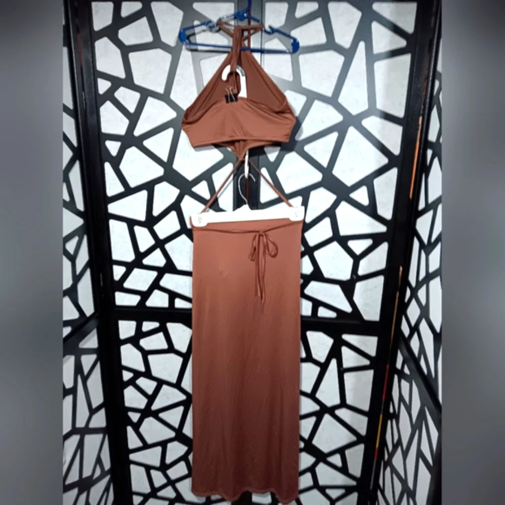 Almost Famous - Halter Top and Maxi Skirt 2-pc Set - Brown - M